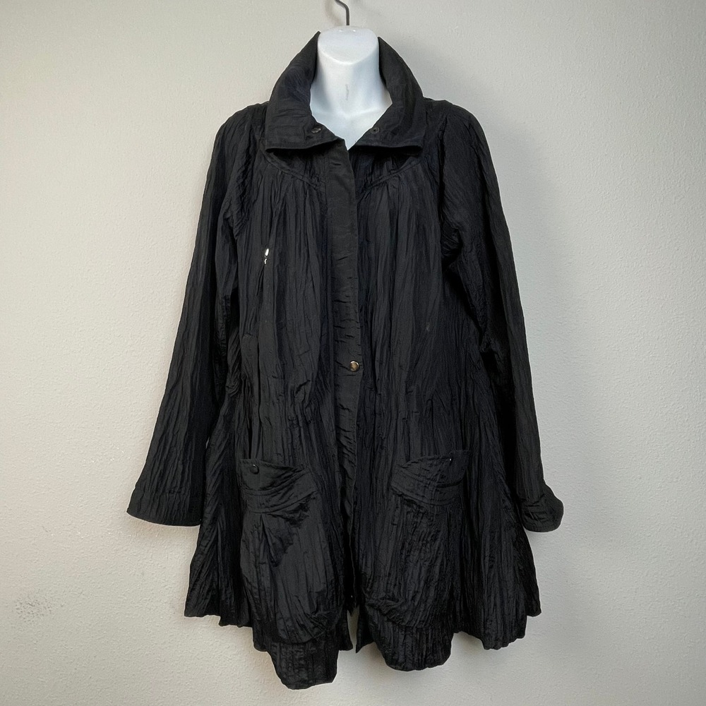 Samuel Dong Black Bubble Satin Jacket Coat Small Zip Front Lagenlook‎ Cocktail